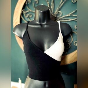 Elegant Black and White Wrap Crop Top